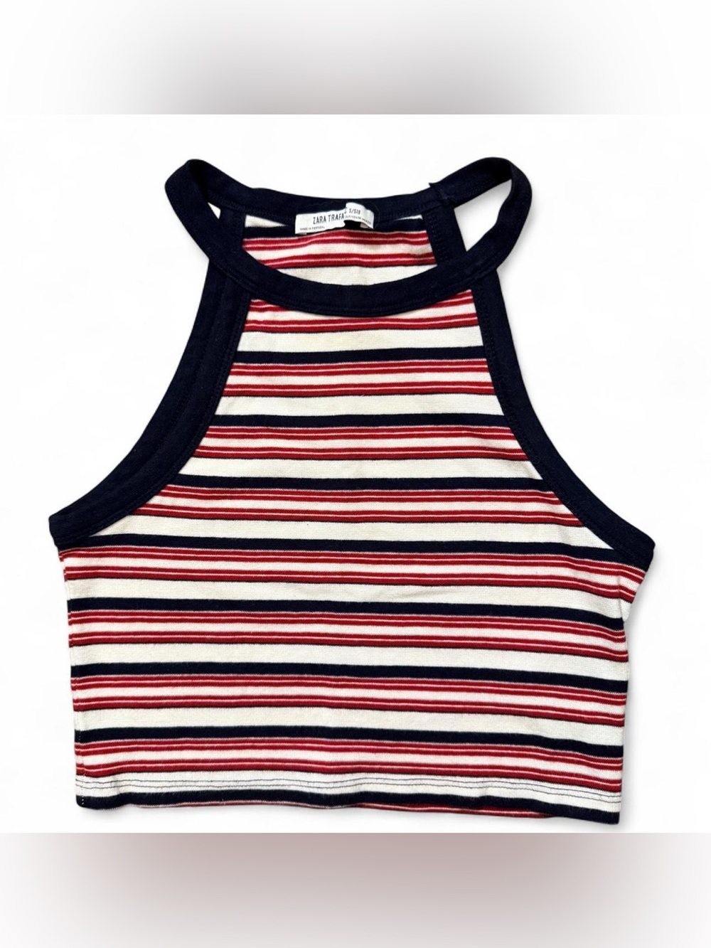 Zara Trafaluc Striped Halter Crop Top Red White Blue Size S